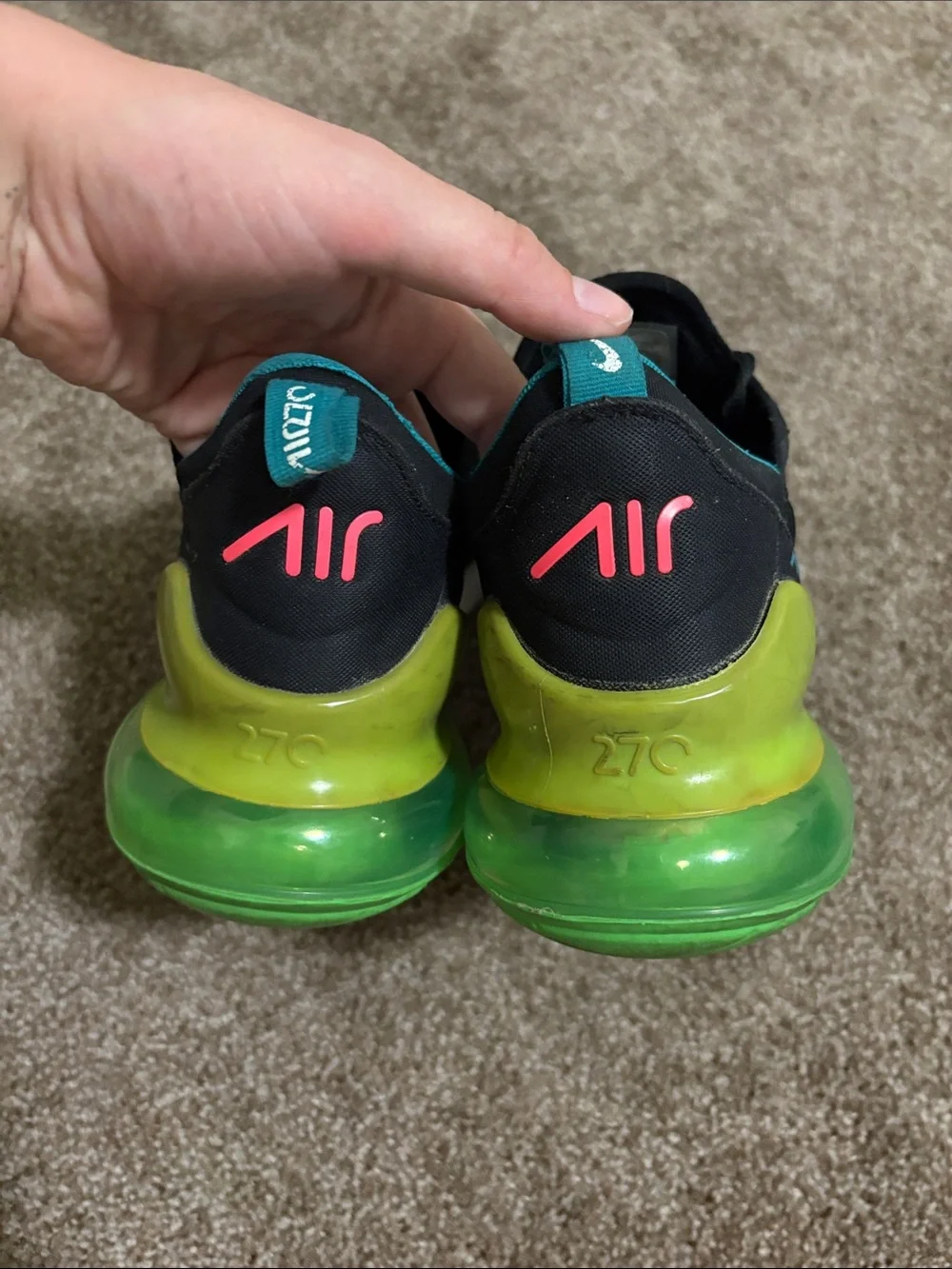 Nike Black Teal and Lime Air Max 270 Sneakers - Picture 2 of 8